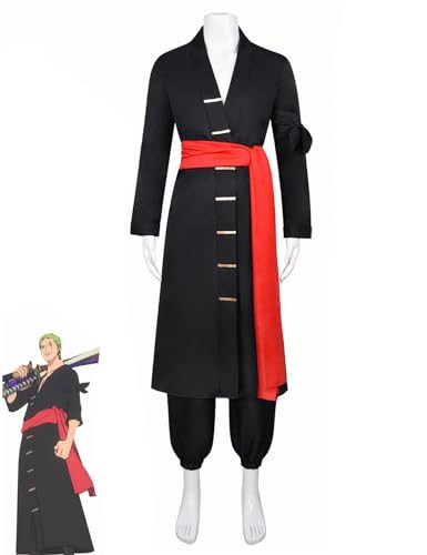 AWDOAJOI Cosplay-Kostüm, Roronoa Zoro, japanischer Kimono, Uniform, Anime, Halloween-Party, Unisex, Anzüge (schwarz, Größe 3XL) von AWDOAJOI
