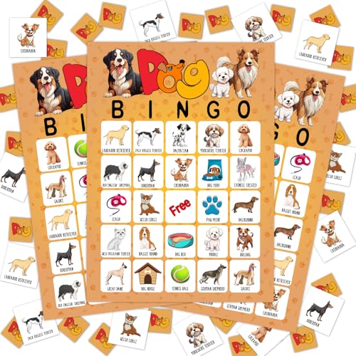 Hunde-Bingo-Kartenspiel, Bingo-Spiel für Erwachsene, Familie, Welpen-Hunde-Partyzubehör, Gastgeschenkdekoration, Bingo-Dekorationen, Hundeliebhaber-Geschenk, 24 Spieler, Bingo-Spiele -01 von AWDSTN