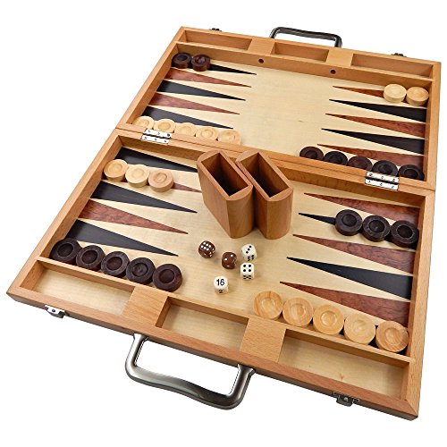 Duboce Inlaid Walnut, Beech, Sapele, and Bass Wood Backgammon Board Game, Large 17 Inch Set von AWEHIRU