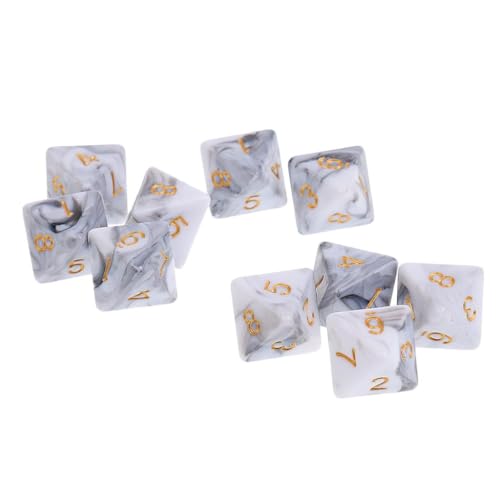 ＡＷＨＡＯ 10 Stück 8 Seitiges D8 Polyeder für Party Und Tischspiele, Weiß grau, 16mm von ＡＷＨＡＯ