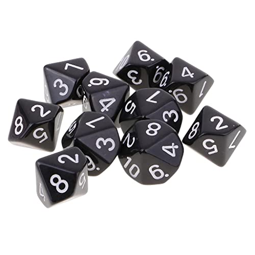 ＡＷＨＡＯ 10x Polyedrisches Seitiges D10 Spielzeug für Zubehör, Schwarz von ＡＷＨＡＯ