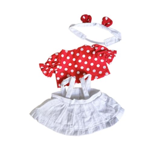 ＡＷＨＡＯ 20 cm Plüschpuppenkleidung, Miniaturkleidung, Gefüllte Puppenkleidung, Modisch, Weich, Niedlich, DIY, Abnehmbare Kostüme, Puppenzubehör, Roter Rock mit Wellenpunkten von ＡＷＨＡＯ