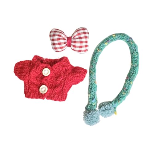 ＡＷＨＡＯ 3 Teiliger Puppenpullover Und Schal mit Schleife Und Haarnadel Outfits, Handgefertigte Kleidung für 17 cm Große Mädchenpuppen, Jungenpuppen, Halloween, Rot von ＡＷＨＡＯ