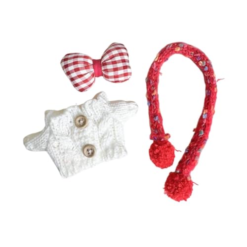 ＡＷＨＡＯ 3 Teiliger Puppenpullover Und Schal mit Schleife Und Haarnadel Outfits, Handgefertigte Kleidung für 17 cm Große Mädchenpuppen, Jungenpuppen, Halloween, Weiß von ＡＷＨＡＯ