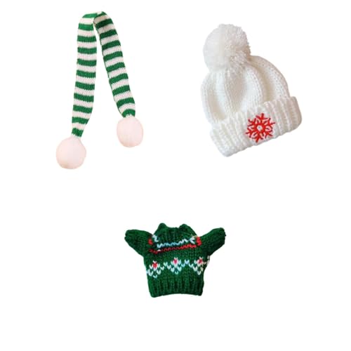 AWHAO 3-teilige Puppenkleidung mit Pullover und Mütze, Schal, handgefertigte Miniaturkleidung für 17-cm-Puppen, GrÜn AWHAO 3-teilige Puppenkleidung mit Pullover und Mütze, Schal, handgefertigte Miniaturkleidung für 17-cm-Puppen, GrÜn von AWHAO