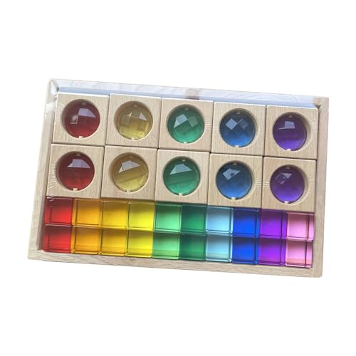 ＡＷＨＡＯ Durchscheinendes Regenbogen Bauwürfel Set, Stapel Matching Spiel, Sensorische Bausteine, Lehrmittel für Die Frühkindliche Bildung, Doppelte Formen von ＡＷＨＡＯ