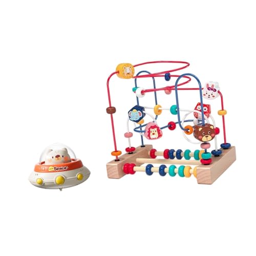 ＡＷＨＡＯ Holzperlen Spielzeug für Kinder, Perlen Roller mit Tieren, Hand Augen Koordination Und Motorik, mit Push Car von ＡＷＨＡＯ
