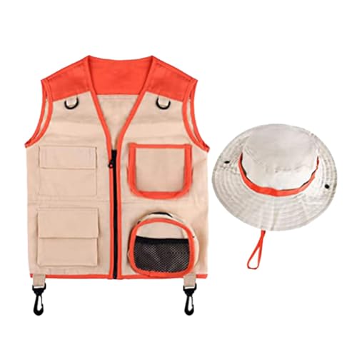 AWHAO Kids Explorer Kits Requisiten, Cargo Weste Und Hut, Rollenspiele, Hinterhof Abenteuer, Anzieh Halloween Party, Cosplay für Kinder, Rot AWHAO Kids Explorer Kits Requisiten, Cargo Weste Und Hut, Rollenspiele, Hinterhof Abenteuer, Anzieh Halloween Party, Cosplay für Kinder, Rot von AWHAO