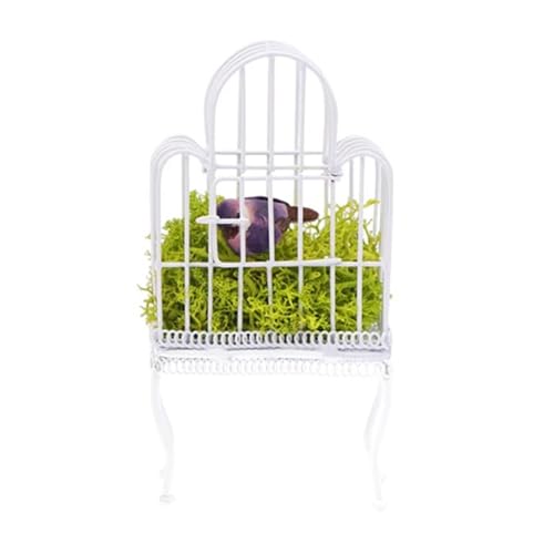 ＡＷＨＡＯ Maßstab 1:12 Puppenhaus Vogelhaus Mini Vogelhaus Ornament Metall Puppenzubehör Geburtstagsgeschenk Miniaturlandschaft Rollenspiel, Weiß von ＡＷＨＡＯ