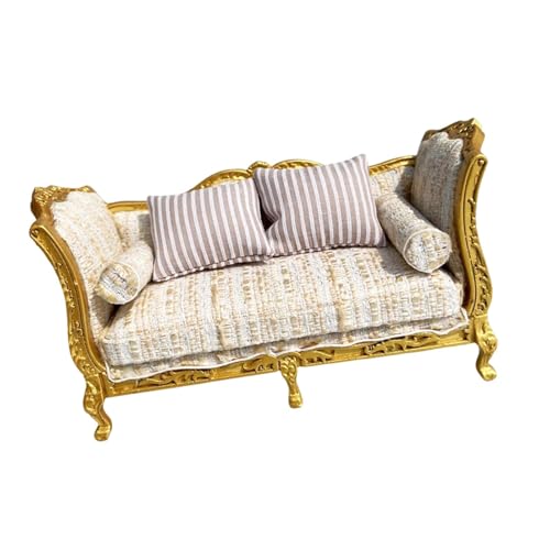 AWHAO Miniatur Holzsofa, Puppenhaus Gold Craft Pretend Play Toys Möbelset für 1/12 Puppenhaus, Doppelsofa AWHAO Miniatur Holzsofa, Puppenhaus Gold Craft Pretend Play Toys Möbelset für 1/12 Puppenhaus, Doppelsofa von AWHAO