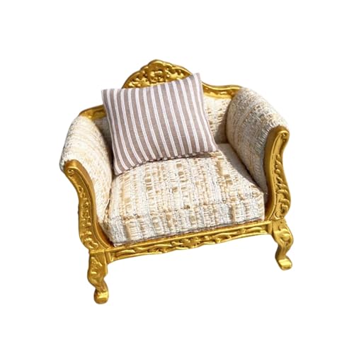 AWHAO Miniatur Holzsofa, Puppenhaus Gold Craft Pretend Play Toys Möbelset für 1/12 Puppenhaus, Einzelsofa AWHAO Miniatur Holzsofa, Puppenhaus Gold Craft Pretend Play Toys Möbelset für 1/12 Puppenhaus, Einzelsofa von AWHAO