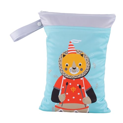 ＡＷＨＡＯ Nasstasche für Babys mit 2 Reißverschlusstaschen, 25 x 35 cm, Beutel mit Cartoon-Aufdruck, Aufbewahrungstasche für Servietten, für nasse, Hellblau von ＡＷＨＡＯ