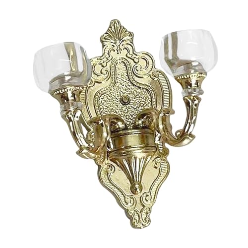 AWHAO Puppenhaus-Wandlampe im Maßstab 1:12 für kreative Szenarien, Goldene Doppellampe AWHAO Puppenhaus-Wandlampe im Maßstab 1:12 für kreative Szenarien, Goldene Doppellampe von AWHAO