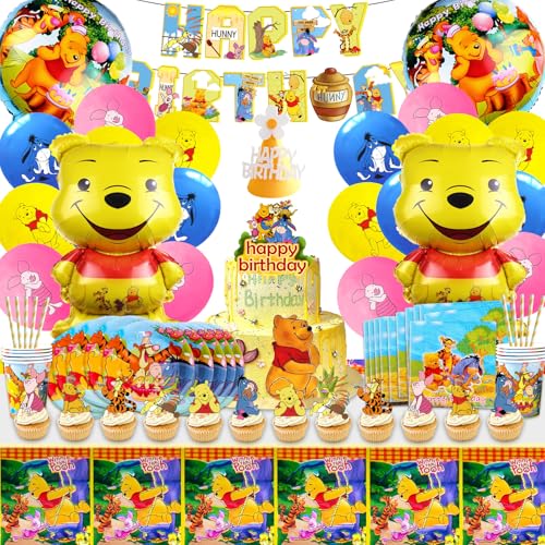 101 Stück Winnie Pooh Geburtstagsdeko, Winnie Pooh Luftballons Geburtstag, Winnie Pooh Partygeschirr, Winnie Pooh Helium Ballon, Deko Geburtstag Mädchen Winnie Pooh von AWOUSUE