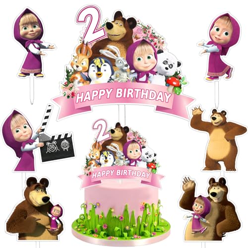 7 Stück Masch Kuchen Dekoration 2 Jahre, Masch Tortendeko, Cupcake Topper, Cake Topper, Geburtstags Dekoration, Mädchen, Acryl Material, für Kinder Geburtstags Party, Baby Partys, Hochzeitsfeier von AWOUSUE