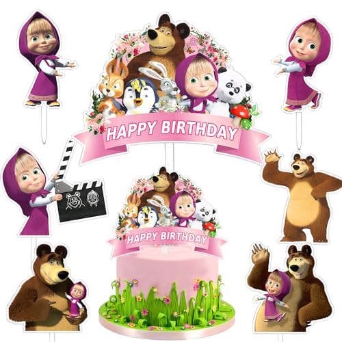 7 Stück Masch Torten Deko, Masch Kuchen Dekoration, Cupcake Topper, Cake Topper, Geburtstags Dekoration, Mädchen, Acryl Material, für Kinder Geburtstags Party, Baby Partys, Hochzeitsfeier von AWOUSUE