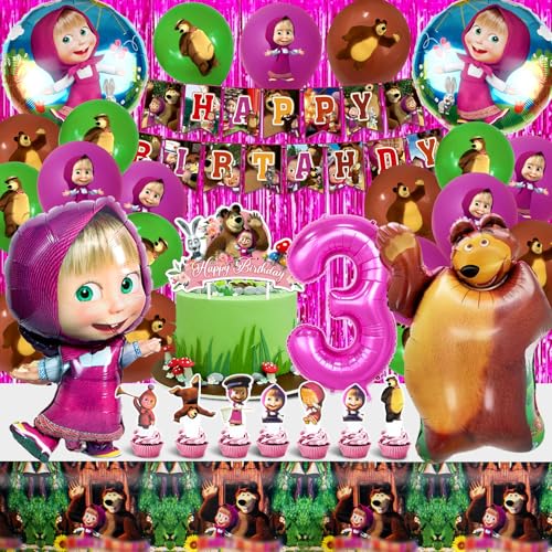 Mascha Geburtstag Deko 3 Jahre - 51 Stück Mädchen Party Set Mit Ballons, Folienballon, Luftballons und Tischdecke Mascha Geburtstag Deko 3 Jahre - 51 Stück Mädchen Party Set Mit Ballons, Folienballon, Luftballons und Tischdecke von AWOUSUE