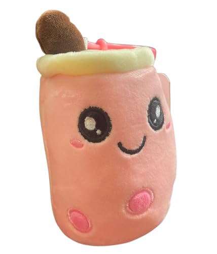 Nettes Bubble Tea Plüschtier, Boba Plüsch mit Schlüsselanhänger, Weiches Squishy Spielzeug (Pfirsich) von AWR