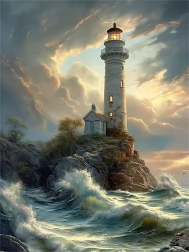 1000-teiliges Puzzle für Erwachsene, Lernspiel, Herausforderung, Spielzeug, Leuchtturm, Meer, Heimdekoration, 50 x 70 cm von AWYHEZ