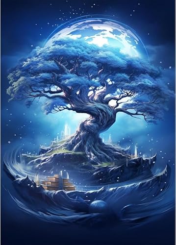 Mondbeleuchteter Baum – 2000-teiliges Papierpuzzle – Auspackpuzzle, lustiges Familienspiel für Erwachsene 70 x 100 cm von AWYHEZ