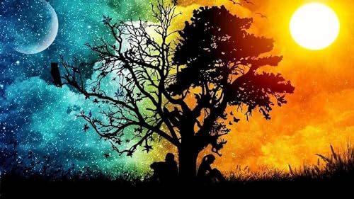 Papierpuzzle für Erwachsene 1000 Teile Baum Sonne Mond Kunst für Erwachsene Freizeitspiel Lustiges Spielzeug Geschenk Geeignet für Freunde der Familie 26X38CM von AWYHEZ