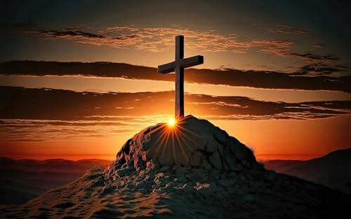 Puzzle für Erwachsene 1000 Teile Christliches Kreuz unter Sonnenuntergang Herausfordernde Spiele für die Familie, Heimdekoration, Geschenke 50 x 70 cm von AWYHEZ