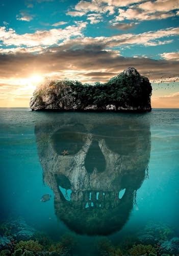 Puzzle für Erwachsene 2000 Teile Mystischer Totenkopf Ozeaninsel Herausfordernde Spiele für die Familie Heimdekoration Geschenke70X100CM von AWYHEZ
