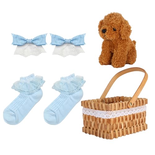 AXBMM 5-teiliges Halloween-Kostüm-Set mit blauer Schleife, Haarspangen, Socken, Korb, gefülltes Welpenkostüm, Zubehör für Halloween, Cosplay (Halloween-Kostüm-Zubehör) von AXBMM