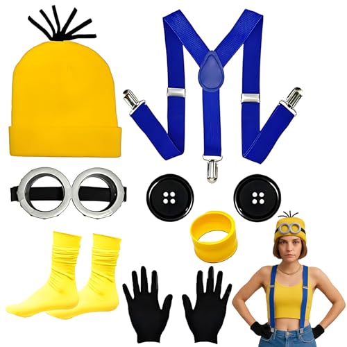 AXERHK Halloween Kostüme, 7 Stück Karneval Kostüm Hut Hosenträger Schwarz Handschuhe Knöpfe Socken Brille und Armband, für Karneval Halloween Cosplay AXERHK Halloween Kostüme, 7 Stück Karneval Kostüm Hut Hosenträger Schwarz Handschuhe Knöpfe Socken Brille und Armband, für Karneval Halloween Cosplay von AXERHK