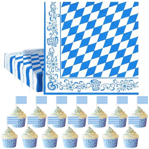 AXERHK Oktoberfest Servietten, Oktoberfest Deko, 150 Stück Oktoberfest Dekoration Set Mit 50 Servietten Und 100 Cupcake Toppers, Oktoberfest Tischdeko für Münchner Oktoberfest Bierzelten Tischdeko von AXERHK