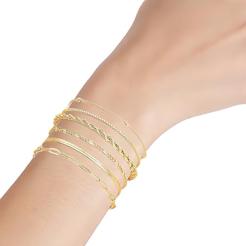 Damen Armband, Armband Set, 6 Stück Bettelarmband, Stilvoll und Exquisit Stapelbar Bracelet Women mit Geschichteten Kubanischen Gliederketten, für Geschenke für Fraue, Kinder Fußkette Damen Armband, Armband Set, 6 Stück Bettelarmband, Stilvoll und Exquisit Stapelbar Bracelet Women mit Geschichteten Kubanischen Gliederketten, für Geschenke für Fraue, Kinder Fußkette von AXERHK