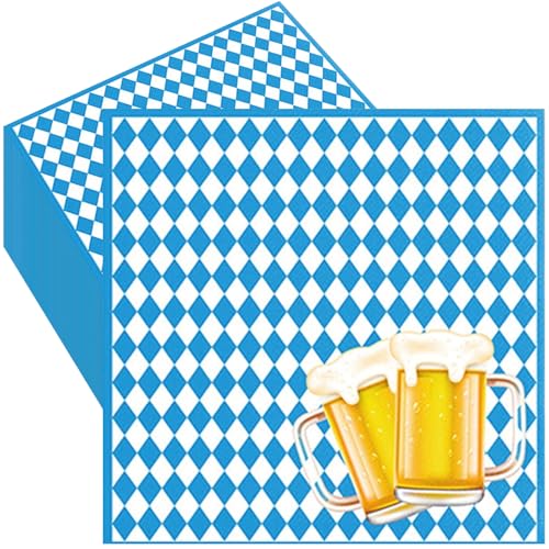 Oktoberfest Servietten, Oktoberfest Deko, 40 Stück 33X33cm Bayerische Deko Blau Weiß Servietten, Servietten Oktoberfest für Oktoberfest Tischdeko, Bierfest Party Dekoration, Weihnachten und Feiern von AXERHK