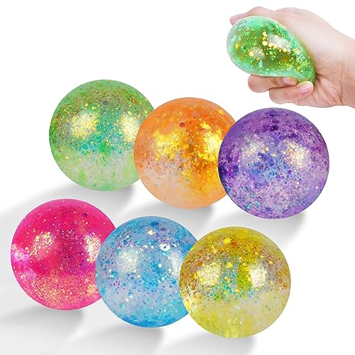 AXFEE Stress Balls für Kinder Erwachsene, Squishy Balls mit Wasser Perle, Knautschball, Squeeze Ball zu entspannen, Konzentrieren, Dekomprimieren, Angst Relief (2PCS mit Glitzer, 6CM)(Zufällige Farbe) von AXFEE