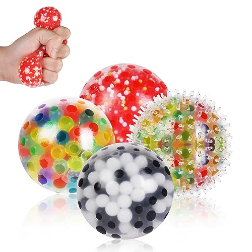 4PCS-6cm AXFEE Stress Balls für Kinder und Erwachsene (4 PCS), Squishy Balls mit Wasser Perle, Knautschball, Squeeze Ball zu entspannen, Konzentrieren, Dekomprimieren, Angst Relief von AXFEE