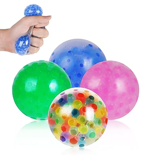 6cm Dekompressionsball AXFEE Stress Balls für Kinder und Erwachsene (4 PCS), Squishy Balls mit Wasser Perle, Knautschball, Squeeze Ball zu entspannen, Konzentrieren, Dekomprimieren, Angst Relief von AXFEE