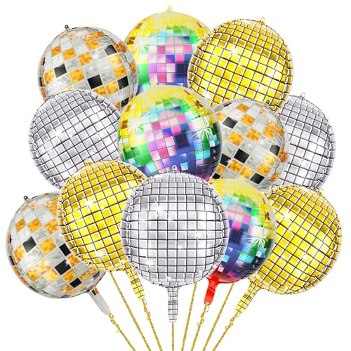 AXFEE Folienballon 12 Stück, 22 Zoll 4D Discokugel Luftballon, Bunt Discokugel Folienballons, Premium Helium Ballon für Mädchen Junge, Disco Ballons für Geburtstag Karneval Neujahr Disco Party Deko von AXFEE