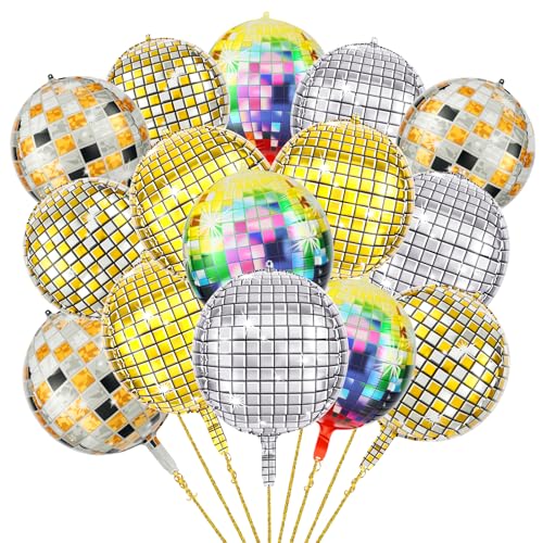 AXFEE Folienballon 15 Stück, 22 Zoll 4D Discokugel Luftballon, Bunt Discokugel Folienballons, Premium Helium Ballon für Mädchen Junge, Disco Ballons für Geburtstag Karneval Neujahr Disco Party Deko von AXFEE