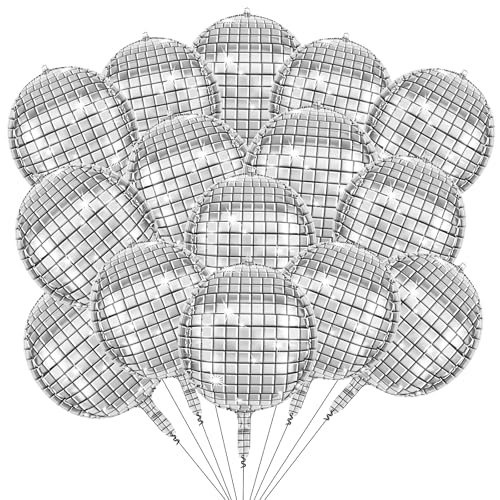 AXFEE Folienballon 15 Stück, 22 Zoll 4D Discokugel Luftballon, Silber Discokugel Folienballons, Premium Helium Ballon für Mädchen Junge, Disco Ballons für Geburtstag Karneval Neujahr Disco Party Deko von AXFEE