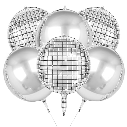 AXFEE Folienballon 6 Stück, 22 Zoll 4D Discokugel Luftballon, Discokugel Folienballons, Premium Helium Ballon für Mädchen Silber Junge, Disco Ballons für Geburtstag Karneval Neujahr Disco Party Deko von AXFEE