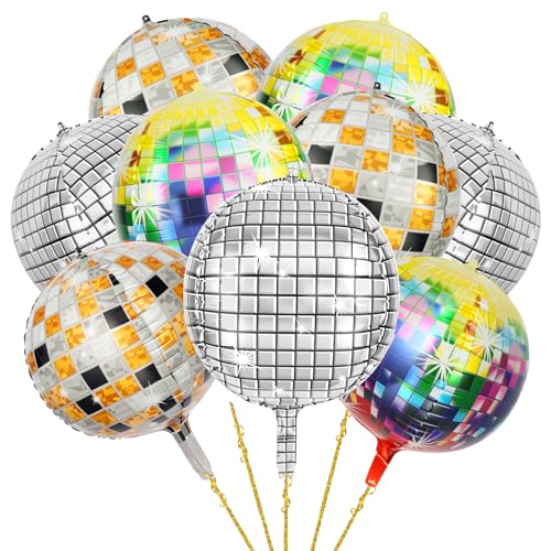 AXFEE Folienballon 9 Stück, 22 Zoll 4D Discokugel Luftballon, Silber Discokugel Folienballons, Premium Helium Ballon für Mädchen Junge, Disco Ballons für Geburtstag Karneval Neujahr Disco Party Deko von AXFEE