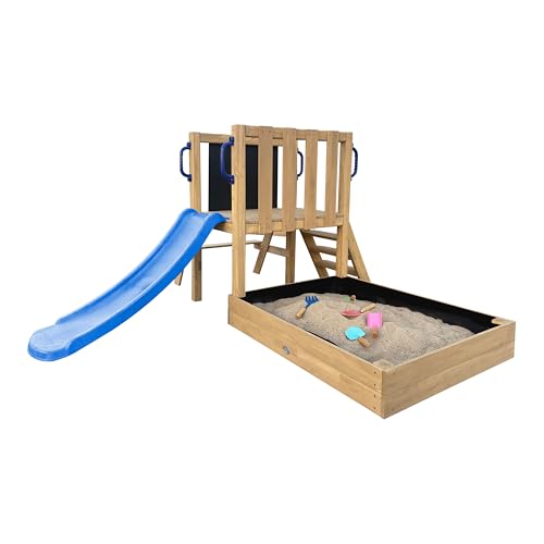 AXI Leah Mini Spielturm aus Holz in Braun mit Blauer Rutsche | Kleiner Spielturm für Kinder mit Sandkasten, Picknicktisch und Kreidetafel | Spielgerät für den Garten AXI Leah Mini Spielturm aus Holz in Braun mit Blauer Rutsche | Kleiner Spielturm für Kinder mit Sandkasten, Picknicktisch und Kreidetafel | Spielgerät für den Garten von AXI