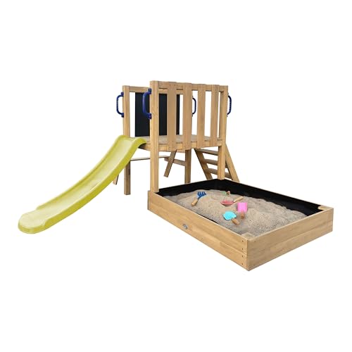 AXI Leah Mini Spielturm aus Holz in Braun mit hellgrüner Rutsche | Kleiner Spielturm für Kinder mit Sandkasten, Picknicktisch und Kreidetafel | Spielgerät für den Garten AXI Leah Mini Spielturm aus Holz in Braun mit hellgrüner Rutsche | Kleiner Spielturm für Kinder mit Sandkasten, Picknicktisch und Kreidetafel | Spielgerät für den Garten von AXI