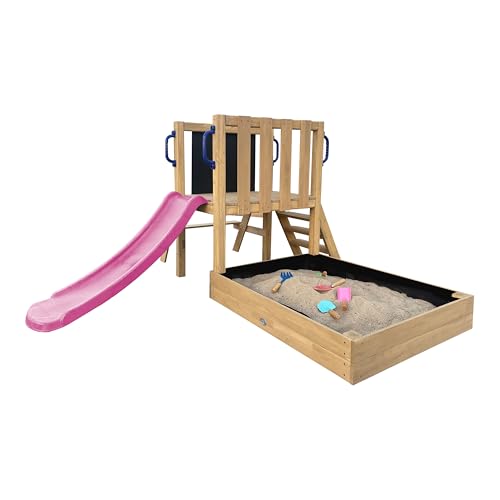 AXI Leah Mini Spielturm aus Holz in Braun mit lila Rutsche | Kleiner Spielturm für Kinder mit Sandkasten, Picknicktisch und Kreidetafel | Spielgerät für den Garten AXI Leah Mini Spielturm aus Holz in Braun mit lila Rutsche | Kleiner Spielturm für Kinder mit Sandkasten, Picknicktisch und Kreidetafel | Spielgerät für den Garten von AXI