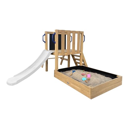 AXI Leah Mini Spielturm aus Holz in Braun mit weißer Rutsche | Kleiner Spielturm für Kinder mit Sandkasten, Picknicktisch und Kreidetafel | Spielgerät für den Garten AXI Leah Mini Spielturm aus Holz in Braun mit weißer Rutsche | Kleiner Spielturm für Kinder mit Sandkasten, Picknicktisch und Kreidetafel | Spielgerät für den Garten von AXI