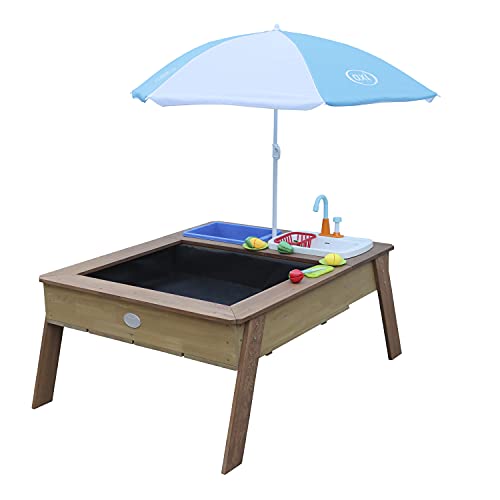 AXI Linda Sand & Wassertisch aus Holz mit Spielküchenspüle | Matschtisch/Spielküche/Wasserspieltisch/Sandtisch für Kinder in Braun mit Sonnenschirm von AXI