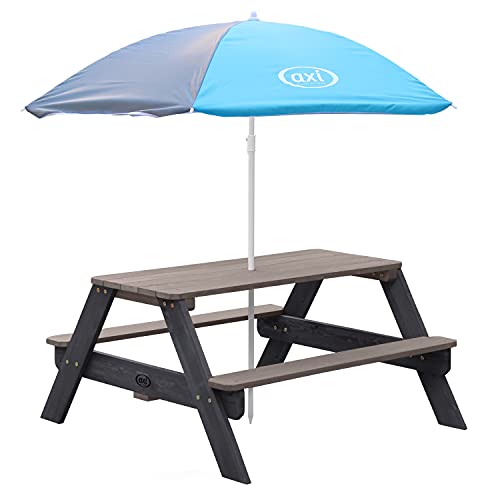 AXI Nick Kinder Picknicktisch aus Holz | Kindertisch in Grau mit Sonnenschirm für den Garten von AXI