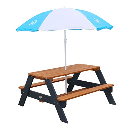AXI Nick Kinder Picknicktisch aus Holz | Kindertisch in Grau & Braun mit Sonnenschirm für den Garten von AXI