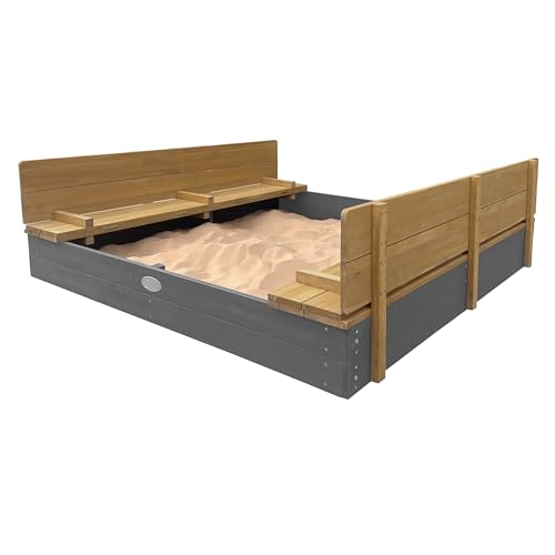 AXI Sandkasten Ella XXL aus Holz mit Deckel, Grau und Braun | Sand Kasten mit Sitzbank & Abdeckung für Kinder | 150 x 150 x 20 cm. von AXI
