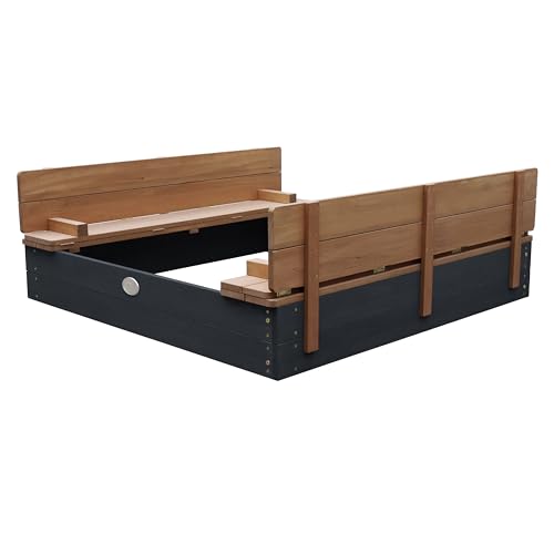 AXI Sandkasten Ella aus Holz mit Deckel XL | Sand Kasten mit Sitzbank & Abdeckung für Kinder in Anthrazit & Braun | 120 x 120 cm. von AXI