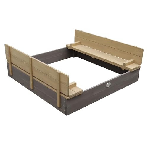 AXI Sandkasten Ella aus Holz mit Deckel XL | Sand Kasten mit Sitzbank & Abdeckung für Kinder in Grau & Braun | 120 x 120 cm von AXI